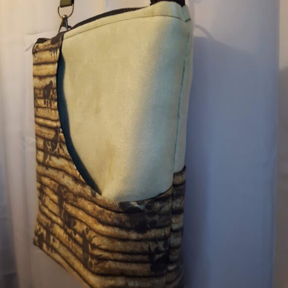 New Travel Sling bag Western Bear Paw Prints design Sage Suede Brown blue rustic - Picture 6 of 14